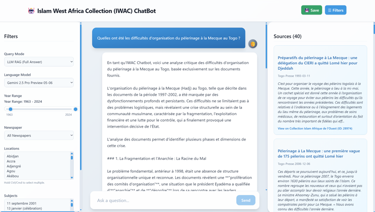 Screenshot of the IWAC Chatbot interface